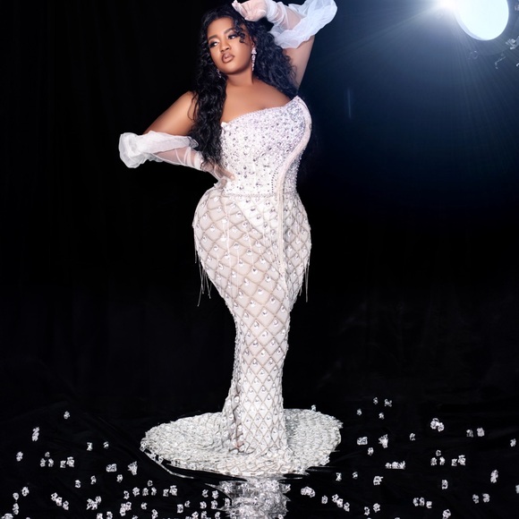 Poshbyv  Crystal Mermaid Gown Birthday Special Occasion Dress With Diamonds - Picture 5 of 7